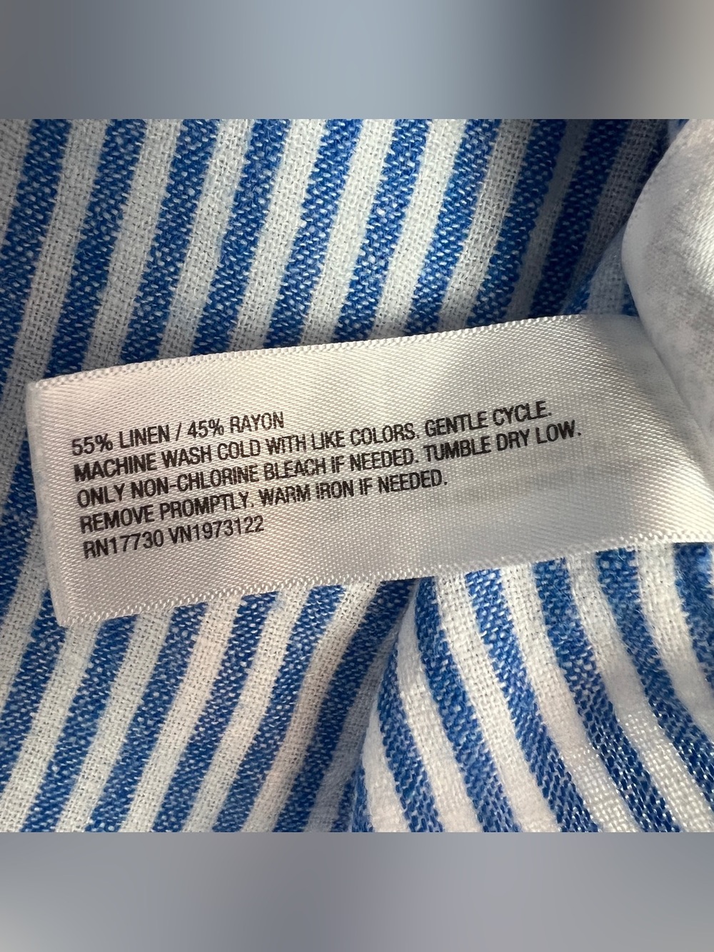 Linen Cotton Euro Summer Nautical Beach Blue White Striped Short Sleeve Blouse M - Picture 4 of 6